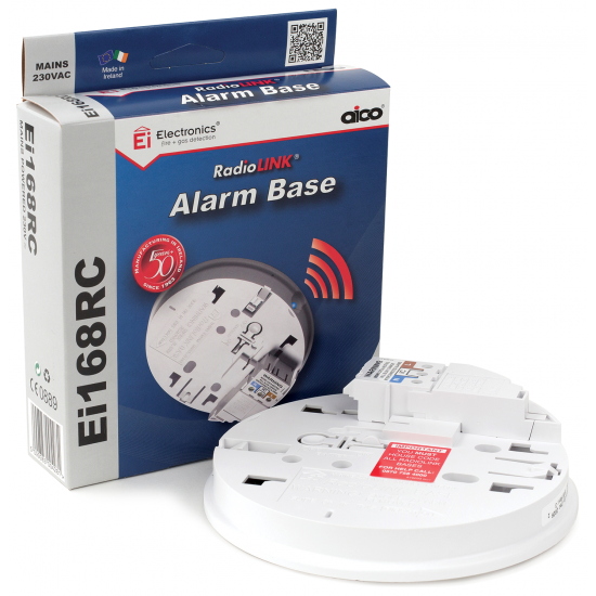 RadioLINK base. 230V with 10Year+ Rechargeable Back-up. For use with 140RC Series Alarms
