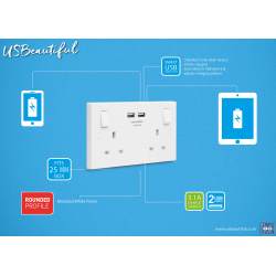 Nexus White Square Edge Double Socket with 2 x USB (3.1A)