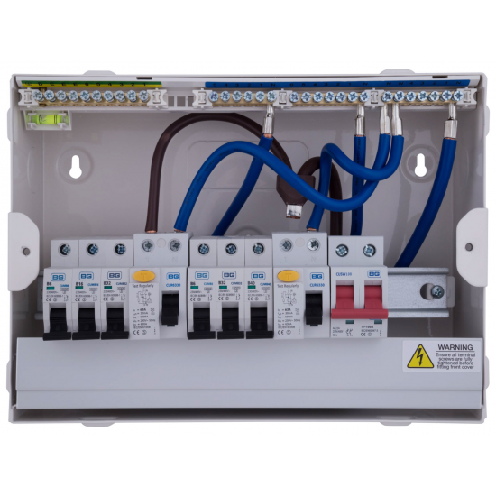 6 Way with 100A Switch, 2 x 63A 30mA RCD, 6x MCB's