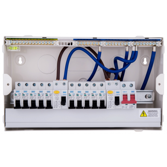 10 Way with 100A Switch, 2 x 63A 30mA RCD, 10x MCB's