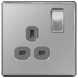 BG Br/St Screwless 1G Socket Grey
