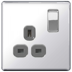 BG Pol/Chr Screwless 1G Socket Grey