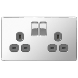 BG Pol/Chr Screwless 2G Socket Grey
