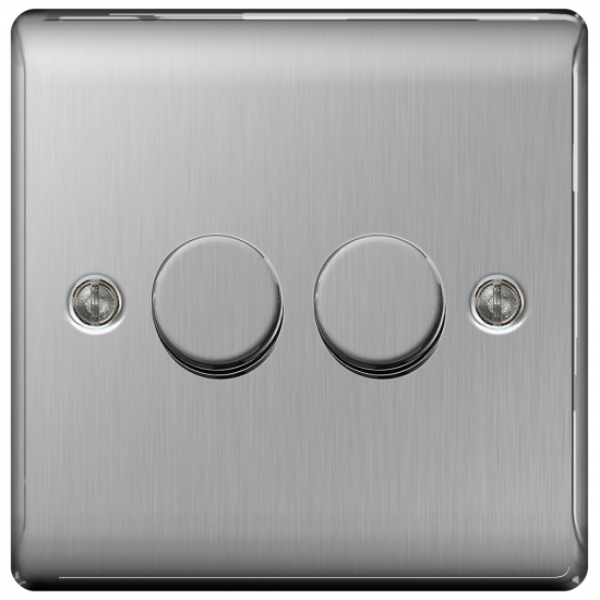 Nexus Metal Brushed Steel Double Dimmer Switch