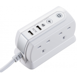 Masterplug 2m 4 Socket Premium Compact Extension Lead with Surge Protection and USB