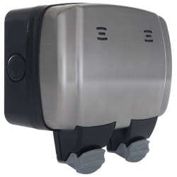 BG IP66 13A 2G Sw Skt Br/Stl Cover