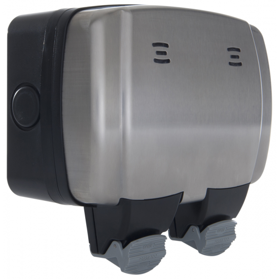 BG IP66 13A 2G Sw Skt Br/Stl Cover