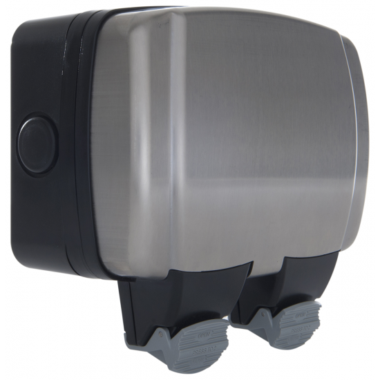 BG IP66 13A 2G Sw//skt Br/Steel cover