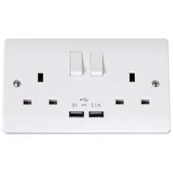 Click 13A 2G Sw/Socket with 2 x USB white