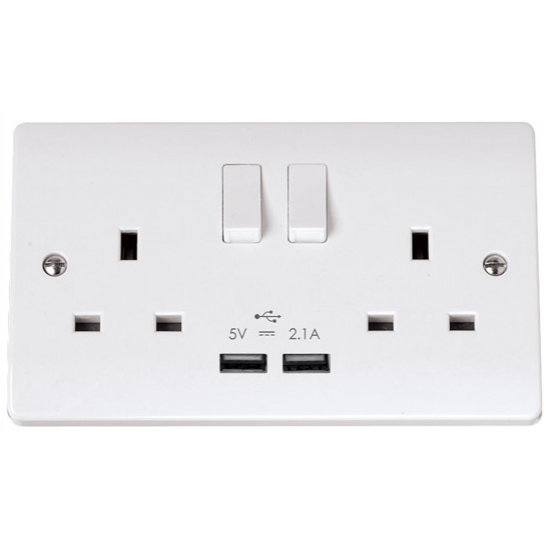 Click 13A 2G Sw/Socket with 2 x USB white