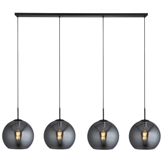 4LT MATT BLACK BAR PENDANT WITH BLACK BRAIDED CABLE AND ROUND SMOKEY GLASS SHADE