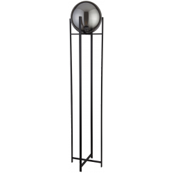 1LT MATT BLACK FLOOR LAMP 4 LEG BASE WITH ROUND SMOKEY GLASS SHADE