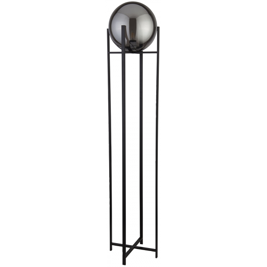 1LT MATT BLACK FLOOR LAMP 4 LEG BASE WITH ROUND SMOKEY GLASS SHADE
