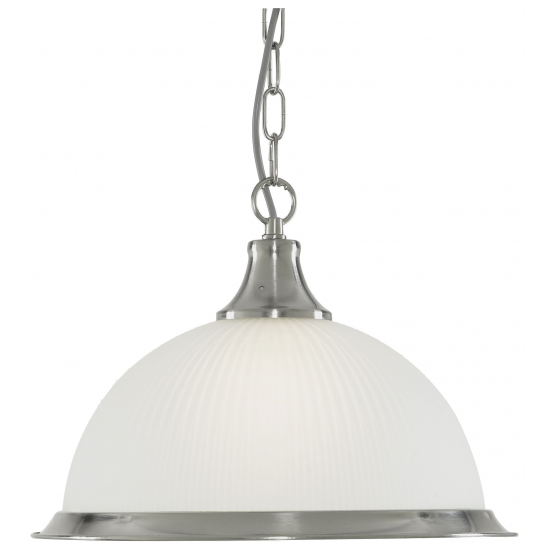 AMERICAN DINER SATIN SILVER PENDANT WITH ACID RIBBED GLASS