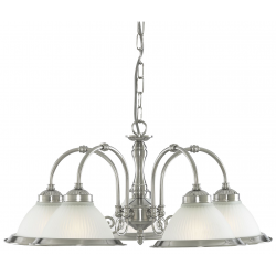 AMERICAN DINER SATIN SILVER 5 LIGHT FITTING WITH ACID RIBBED GLASS