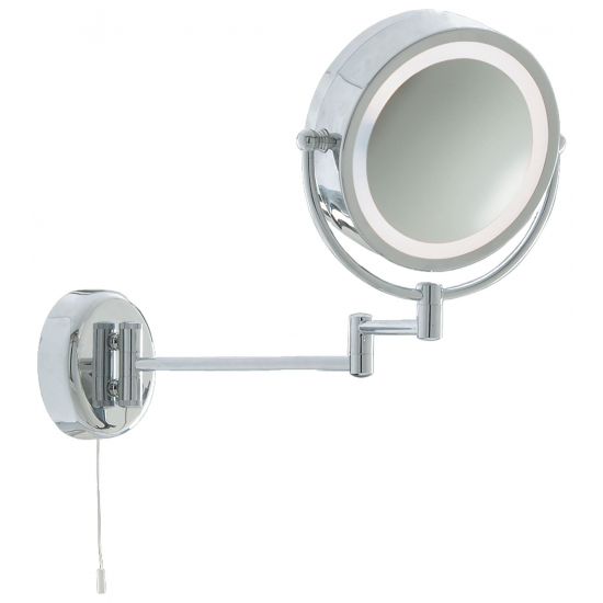 IP44 ILLUMINATED CHROME BATHROOM MIRROR WITH ADJUSTABLE ARM