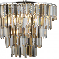 CLARISSA 9LT CHROME PENDANT WITH CLEAR/AMBER/SMOKEY CRYSTAL PRISM DROPS