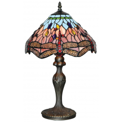 DRAGONFLY ANTIQUE BRASS TABLE LAMP WITH HAND MADE TIFFANY GLASS