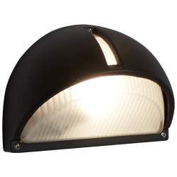 BLACK DIE CAST ALUMINIUM IP44 HALF MOON OUTDOOR LIGHT WITH RIDGED FROSTED GLASS