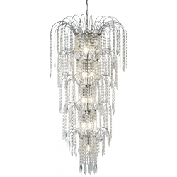 WATERFALL 13 LIGHT CHROME CHANDELIER WITH CRYSTAL BUTTONS & DROPS