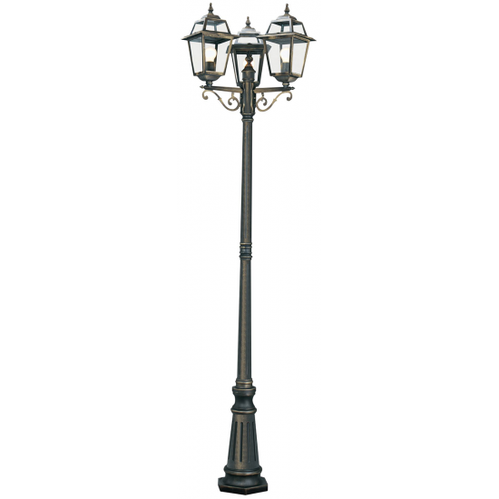 NEW ORLEANS ALUMINIUM IP44 BLACK & GOLD 3 LIGHT POST LAMP, CLEAR GLASS