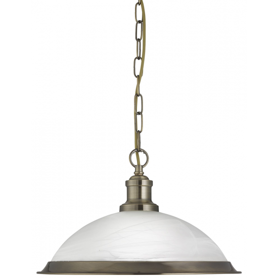 BISTRO ANTIQUE BRASS PENDANT LIGHT WITH MARBLE GLASS SHADE