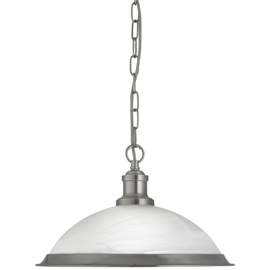 BISTRO SATIN SILVER PENDANT LIGHT WITH MARBLE GLASS SHADE