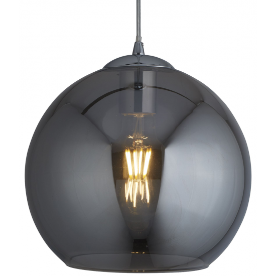 BALLS 1 LIGHT ROUND PENDANT (25CM DIA), SMOKED GLASS, CHROME