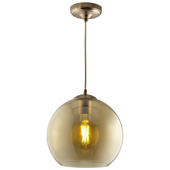 BALLS 1 LIGHT ROUND PENDANT (30CM DIA), AMBER GLASS, ANTIQUE BRASS