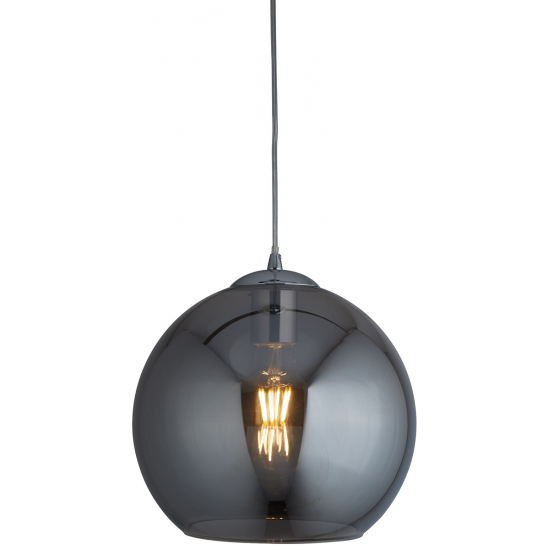 BALLS 1 LIGHT ROUND PENDANT (30CM DIA), SMOKED GLASS, CHROME