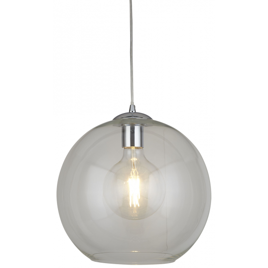 BALLS 1 LIGHT ROUND PENDANT (30CM DIA), CLEAR GLASS, CHROME