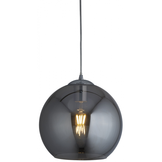 BALLS 1 LIGHT ROUND PENDANT (35CM DIA), SMOKED GLASS, CHROME