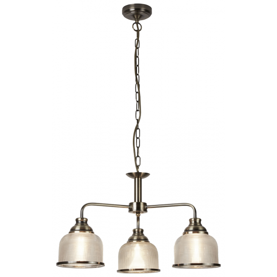 BISTRO II - 3 LIGHT CEILING, ANTIQUE BRASS, HALOPHANE GLASS