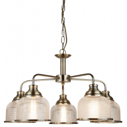 BISTRO II - 5 LIGHT CEILING, ANTIQUE BRASS, HALOPHANE GLASS
