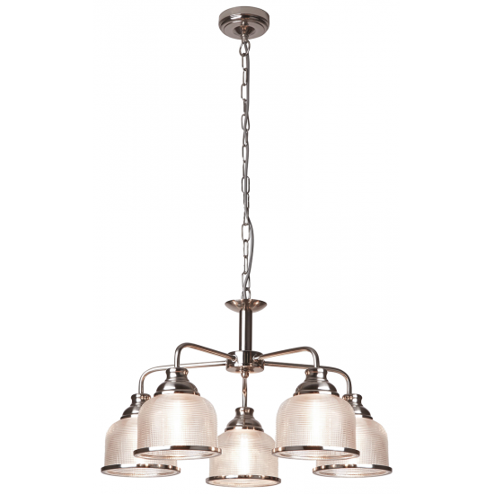 BISTRO II - 5 LIGHT CEILING, SATIN SILVER, HALOPHANE GLASS