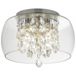 BATHROOM CLEAR GLASS SHADE 3LT FLUSH, CRYSTAL DROPS