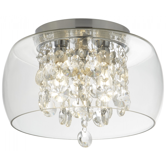 BATHROOM CLEAR GLASS SHADE 3LT FLUSH, CRYSTAL DROPS