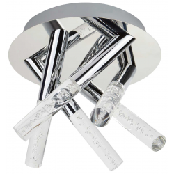 5 LIGHT BATHROOM CEILING FLUSH, BUBBLED ACRYLIC, CHROME RODS