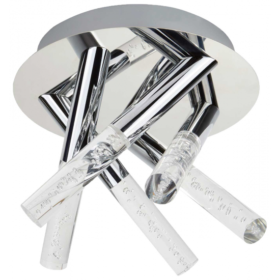 5 LIGHT BATHROOM CEILING FLUSH, BUBBLED ACRYLIC, CHROME RODS