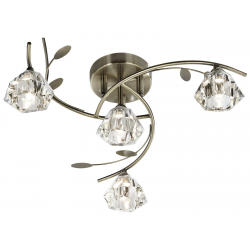 SIERRA ANTIQUE BRASS 4 LIGHT SEMI-FLUSH FITTING WITH SCULPTURED GLASS SHADES