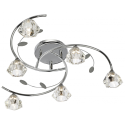 SIERRA CHROME 6 LIGHT SEMI-FLUSH FITTING WITH SCULPTURED GLASS SHADES