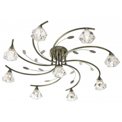 SIERRA ANTIQUE BRASS 9 LIGHT SEMI-FLUSH FITTING WITH SCULPTURED GLASS SHADES
