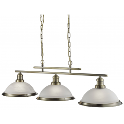 BISTRO ANTIQUE BRASS 3 LIGHT CEILING BAR PENDANT WITH MARBLE GLASS SHADES