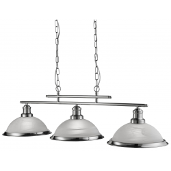 BISTRO SATIN SILVER 3 LIGHT CEILING BAR PENDANT WITH MARBLE GLASS SHADES