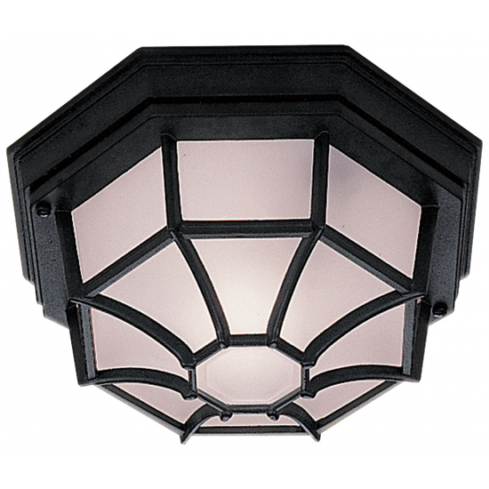 DIE CAST ALUMINIUM BLACK IP44 HEXAGONAL FLUSH OUTDOOR WITH WHITE SANDED GLASS