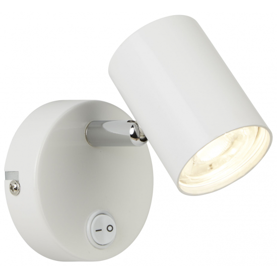 1 LIGHT CYLINDER HEAD SPOT WALL BRACKET, WHITE & CHROME