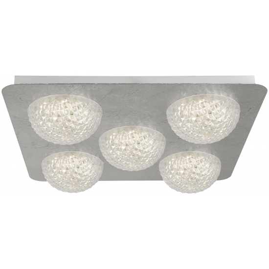 CELESTIA 5LT LED CEILING LIGHT - SILVER LEAF WITH CLEAR ACRYLIC