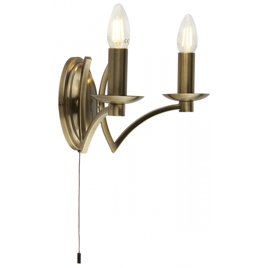 Ascot  2Lt Wall Light - Antique Brass Metal