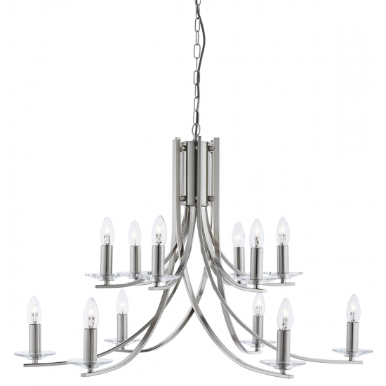 Ascona 12Lt Pendant - Satin Silver & Clear Glass S