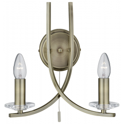 Ascona 2Lt Wall Light - Antique Brass Metal & Glas